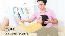  Presentation with fetus - Slide deck enhanced with asian pregnant couple looking background and a lemonade colored foreground