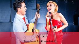  Presentation with recording studio - Cool new slides with asian professional singer and guitarist backdrop and a red colored foreground
