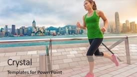 Presentation with hong kong china - Presentation design enhanced with asian runner woman on hong background and a mint green colored foreground