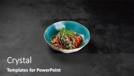  Presentation with black ceramic - Presentation theme featuring asian-salad-with-beef background and a dark gray colored foreground