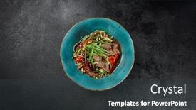  Presentation with black ceramic - PPT layouts with asian-salad-with-beef background and a ocean colored foreground