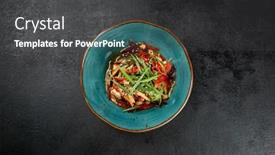  Presentation with black ceramic - Theme having asian-salad-with-chicken background and a dark gray colored foreground