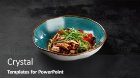  Presentation with black ceramic - Presentation design featuring asian-salad-with-chicken background and a dark gray colored foreground