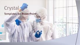  Presentation with vaccine development - Slide deck having asian-scientists-celebrate background and a sky blue colored foreground