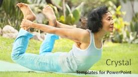 Presentation with senior asian - Beautiful presentation theme featuring asian senior old woman practicing yoga at garden backdrop and a soft green colored foreground