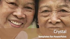  Presentation with senior asian - Presentation theme having asian senior woman 80's background and a coral colored foreground