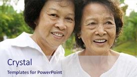  Presentation with senior asian - Theme featuring asian senior woman 80's background and a sky blue colored foreground