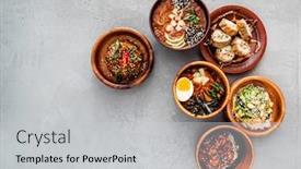  Presentation with asian - Audience pleasing PPT theme consisting of asian-set-on-the-table backdrop and a light gray colored foreground