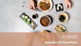  Presentation with asian - Colorful slide deck enhanced with asian-set-on-the-table backdrop and a coral colored foreground