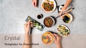  Presentation with asian - Theme having asian-set-on-the-table background and a coral colored foreground