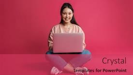  Presentation with purple wall - Presentation enhanced with asian-smiling-woman-using-laptop background and a red colored foreground