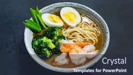  Presentation with asian noodle soup - Colorful PPT layouts enhanced with asian-soup-with-noodle backdrop and a tawny brown colored foreground