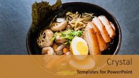  Presentation with asian noodle soup - Theme enhanced with asian-soup-with-noodle background and a gold colored foreground