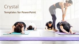  Presentation with healthy people - Presentation design with asian-sporty-people-learning-yoga background and a cream colored foreground