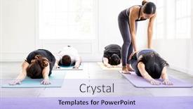  Presentation with healthy people - Presentation design consisting of asian-sporty-people-learning-yoga background and a light blue colored foreground