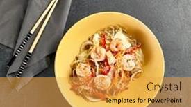  Presentation with chopstick - Colorful presentation design enhanced with asian-stir-fried-shrimp backdrop and a yellow colored foreground
