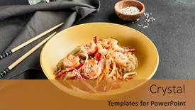 Presentation with chopstick - Presentation theme with asian-stir-fried-shrimp background and a gold colored foreground