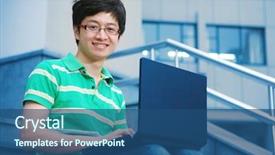  Presentation with foreign boy student - Beautiful presentation theme featuring asian student boy with laptop backdrop and a  colored foreground