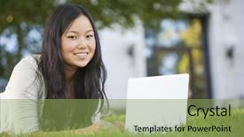  Presentation with cyber stalking computer laptop suffering - Beautiful slides featuring asian student studying on laptop backdrop and a yellow colored foreground