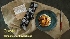  Presentation with rice - Theme having asian-style-caramel-pork background and a tawny brown colored foreground