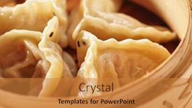  Presentation with asian bamboo - PPT theme consisting of asian style dumpling - gyoza in bamboo steamer background and a gold colored foreground