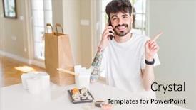  Presentation with food delivery - Cool new theme with asian sushi from home delivery backdrop and a lemonade colored foreground