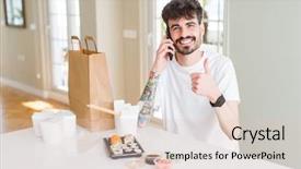  Presentation with food delivery - Presentation design having asian sushi from home delivery background and a lemonade colored foreground