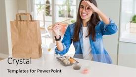  Presentation with eating - PPT theme having asian sushi from home delivery background and a soft green colored foreground
