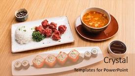  Presentation with sushi - Amazing slide deck having asian sushi backdrop and a coral colored foreground