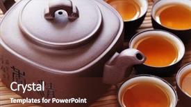  Presentation with asian bamboo - Beautiful presentation featuring asian tea set on bamboo backdrop and a tawny brown colored foreground