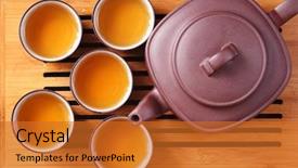  Presentation with asian bamboo - Amazing slides having asian tea set on bamboo backdrop and a gold colored foreground