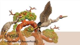  Presentation with motif - Audience pleasing PPT theme consisting of asian temple crane motif backdrop and a gold colored foreground