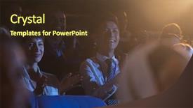  Presentation with audience - Amazing PPT layouts having asian theatre - front view of mixed race backdrop and a tawny brown colored foreground