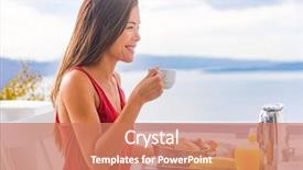  Presentation with hotel resort - PPT theme having hotel breakfast woman relaxing drinking coffee at resort terrace with ocean view happy asian tourist enjoying healthy food plate sun outdoors background and a coral colored foreground