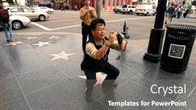  Presentation with tourist - Audience pleasing slide set consisting of asian-tourist-taking-a-picture backdrop and a gray colored foreground