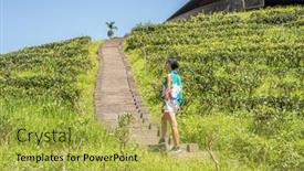  Presentation with stairs - Audience pleasing presentation consisting of asian-traveling-woman-walk backdrop and a yellow colored foreground