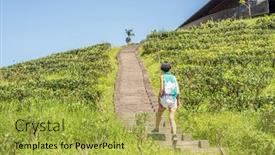  Presentation with stairs - PPT theme enhanced with asian-traveling-woman-walk background and a yellow colored foreground