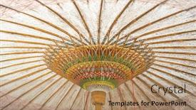  Presentation with umbrella - PPT theme featuring asian-umbrella-detail-handmade-decorated background and a coral colored foreground