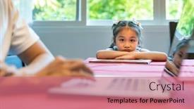  Presentation with waiting room - Presentation design consisting of asian-upset-girl-looking background and a coral colored foreground