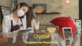  Presentation with waitress - Amazing presentation design having asian-waitress-take-order backdrop and a tawny brown colored foreground