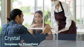  Presentation with food mask - Presentation design with asian-waitress-wear-face-mask background and a tawny brown colored foreground