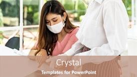  Presentation with dining restaurant - Audience pleasing PPT layouts consisting of asian-waitress-wear-facemask backdrop and a coral colored foreground