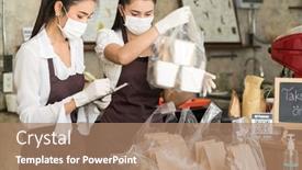  Presentation with food city - Slide set enhanced with asian-waitress-wear-protective-face background and a coral colored foreground