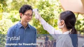  Presentation with normal - Slide deck enhanced with asian-waitress-with-face-mask background and a ocean colored foreground