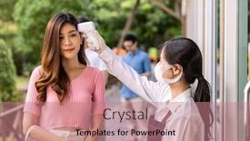  Presentation with face mask - PPT theme with asian-waitress-with-face-mask background and a coral colored foreground