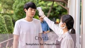  Presentation with queue - PPT theme enhanced with asian-waitress-with-face-mask background and a soft green colored foreground