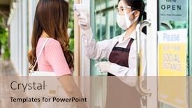  Presentation with normal - Presentation featuring asian-waitress-with-face-mask background and a coral colored foreground