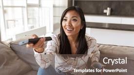  Presentation with bacteria gram positive - PPT theme consisting of asian woman 20s holding remote background and a violet colored foreground