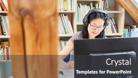  Presentation with language - Audience pleasing slide set consisting of asian-woman-at-computer-makes backdrop and a dark gray colored foreground