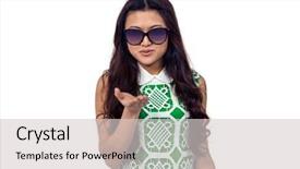  Presentation with kiss - Slide deck enhanced with asian woman blowing kiss to the camera on white screen background and a light gray colored foreground